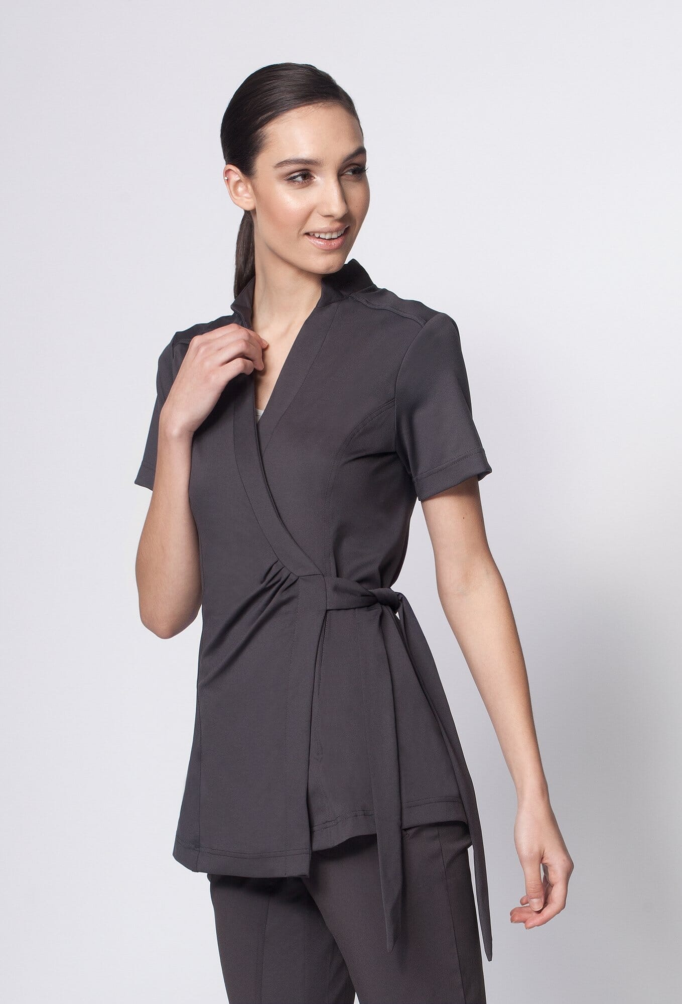 aere wrinkle acetate satin tunic ブラック NA218-andiamo-charcoal-female-