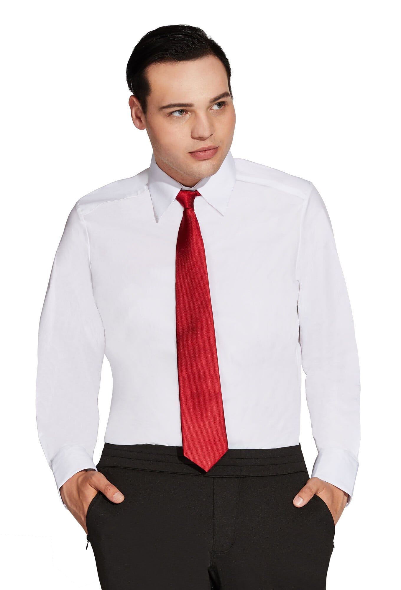 white dress shirt and red tie romantic wedding dress