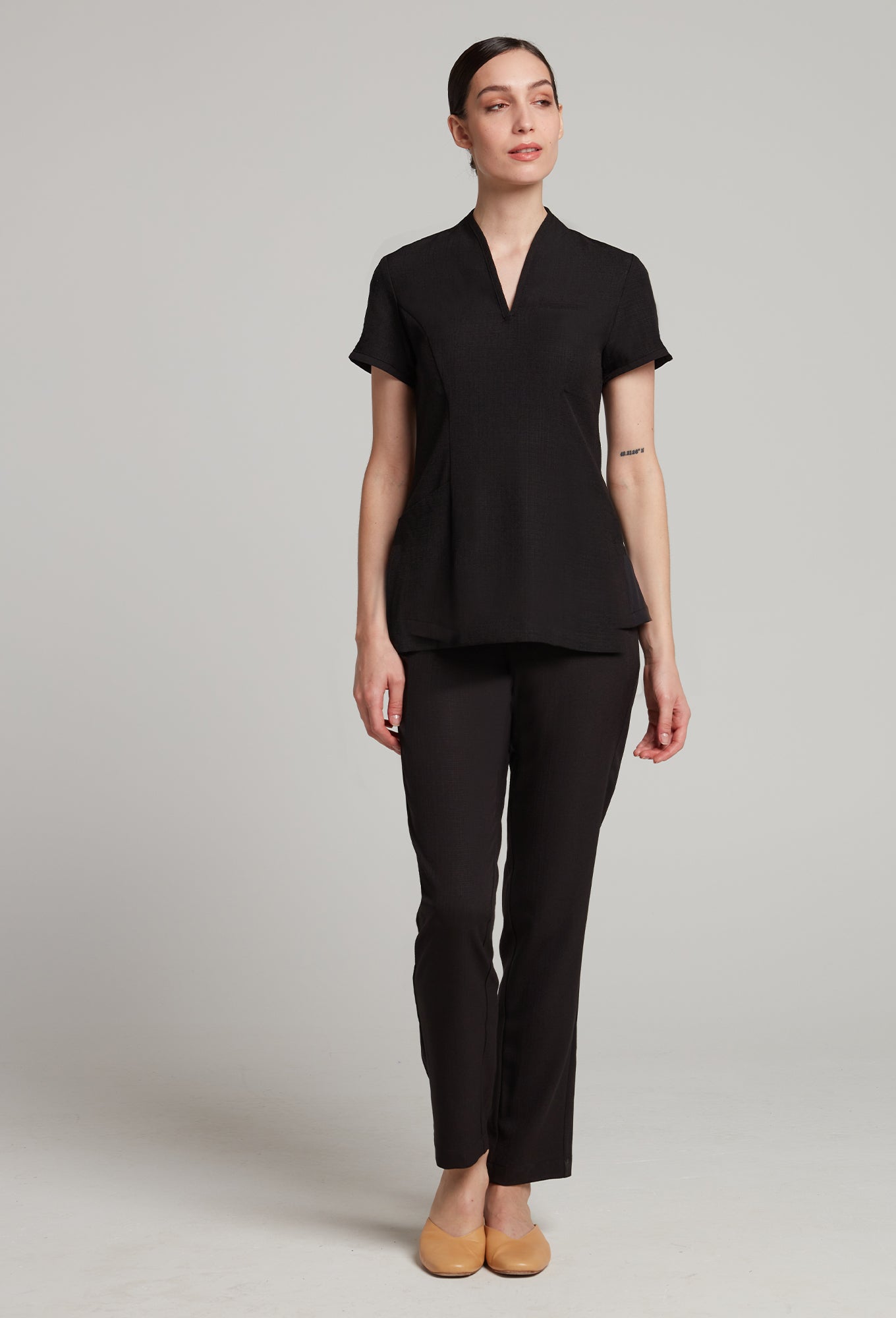Women's Faux Linen Maya Tunic | Spa & Medspa Uniform Tops | Noel
