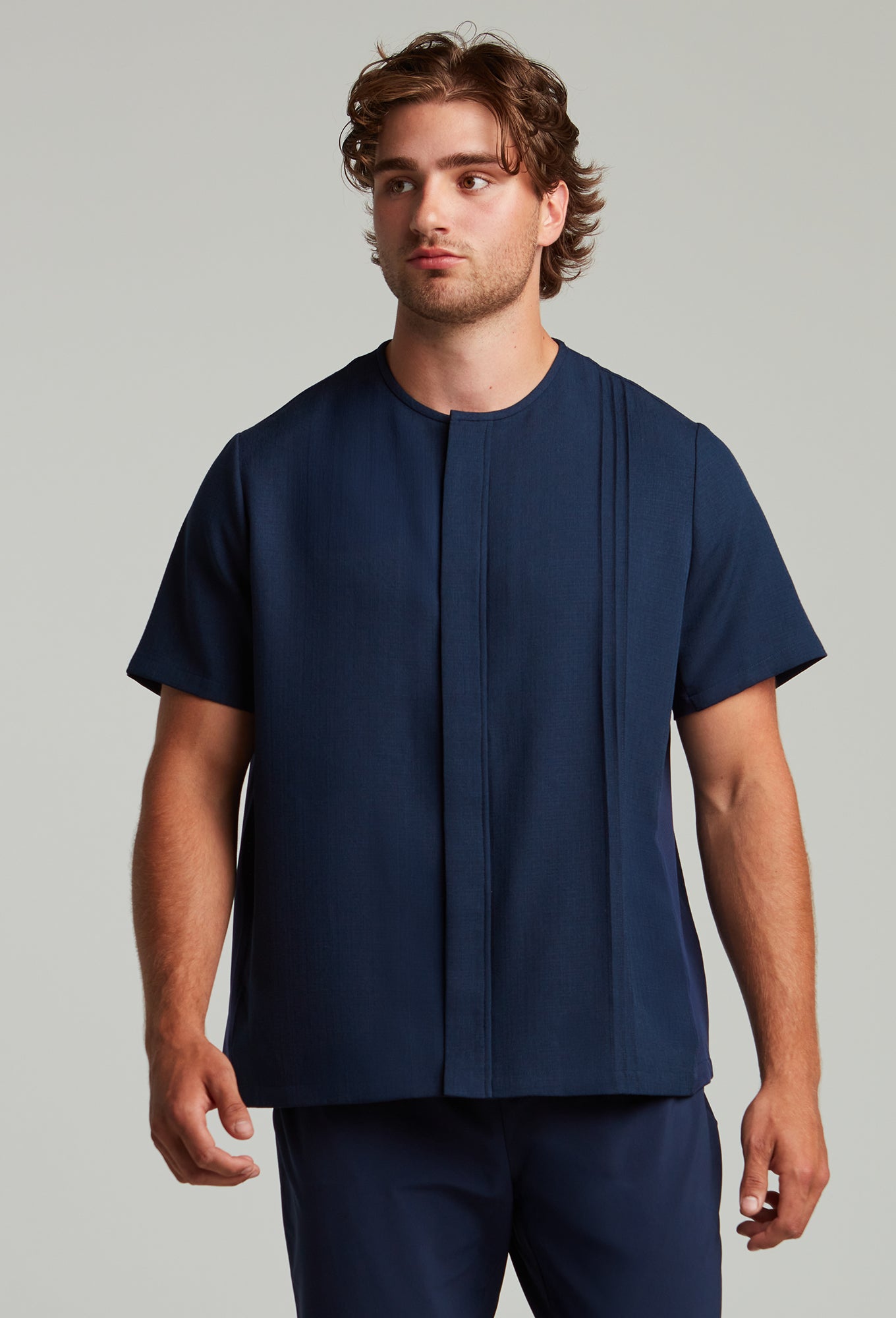 Men's Faux Linen Azure Tunic | Spa & Medspa Uniform Tops | Noel